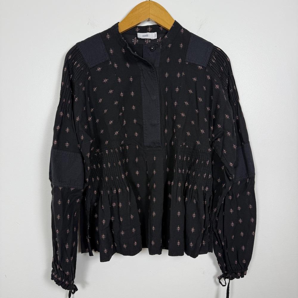 Closed Black Printed Peplum Blouse Size S Lyocell Organic Cotton Boho Top